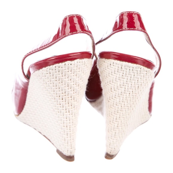 CHRISTIAN LOUBOUTIN size 38.5 red patent WEDGES - Picture 3 of 15